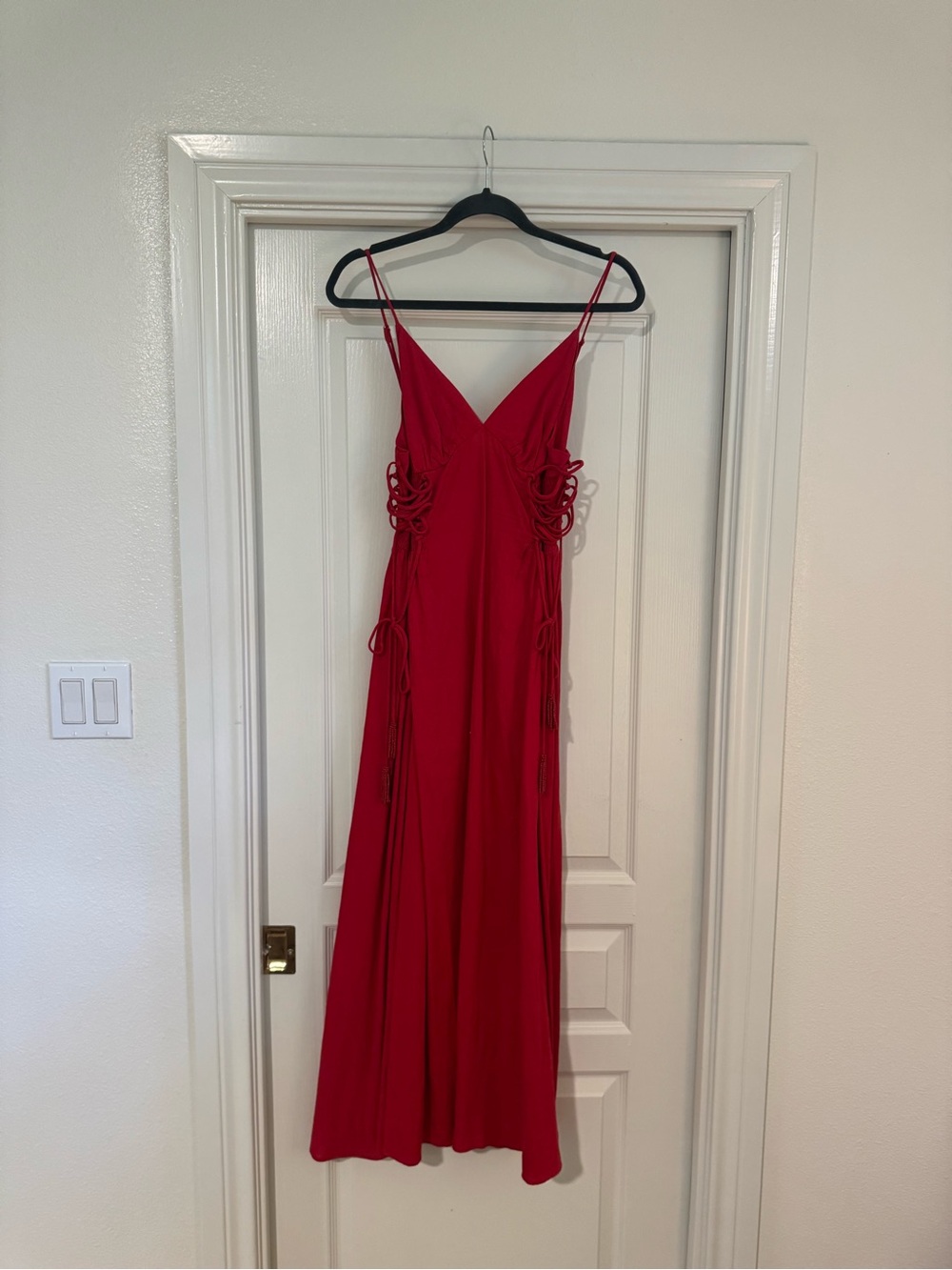 FARM Rio Side Laced Linen Blend Dress
 
RED, Size Small